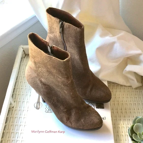 Anthropologie Brown Faux Suede Heeled Ankle Boots Size 8 - Picture 3 of 8